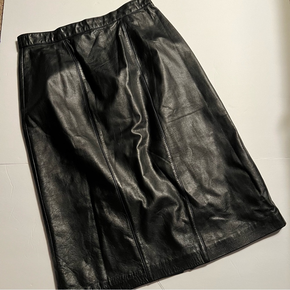 Evan Davies Black Leather Pencil Skirt Size M